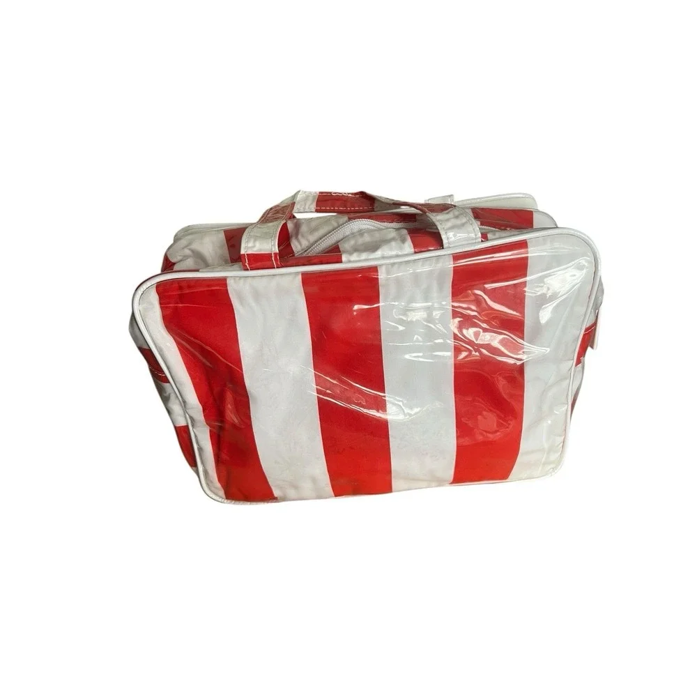 Vintage ESTEE LAUDER Makeup Bag Red & White Striped w Extra Storage Pockets